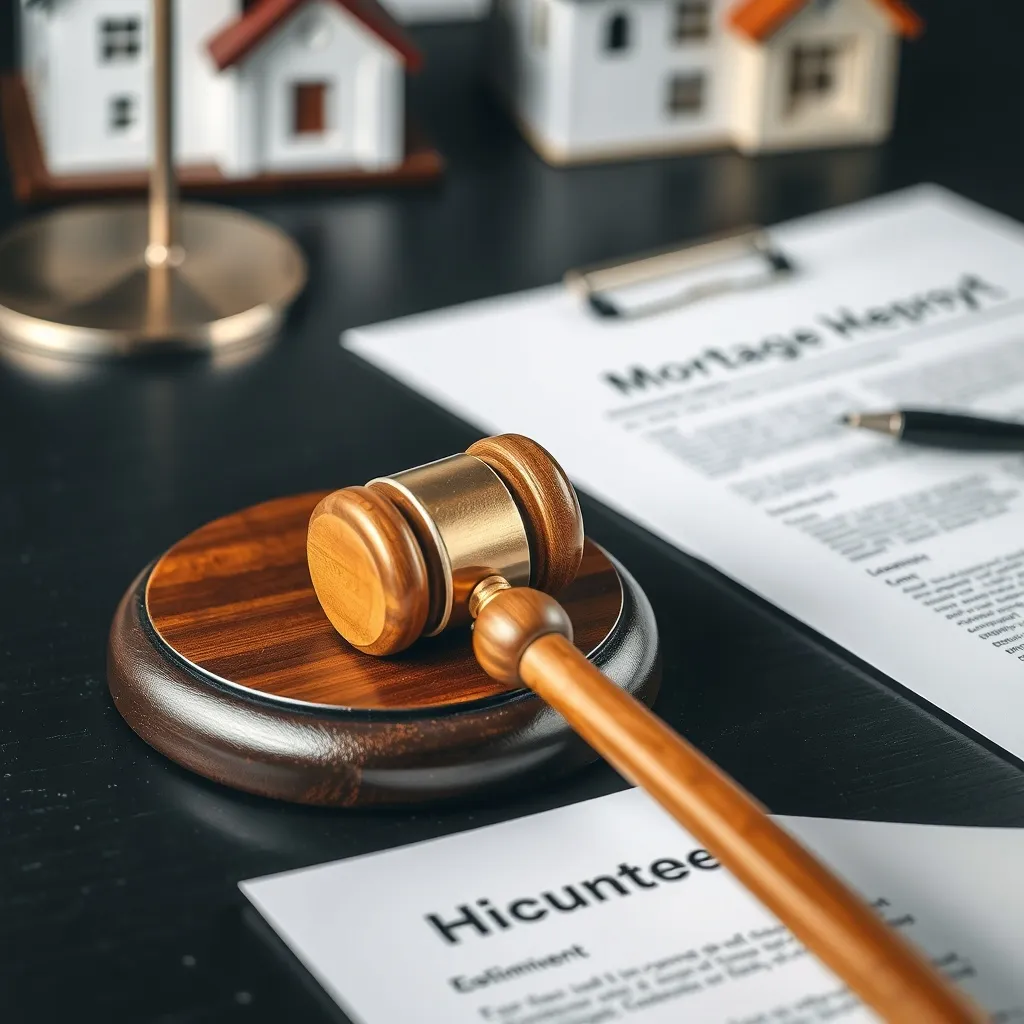 Close-up of a wooden gavel and legal documents related to mo