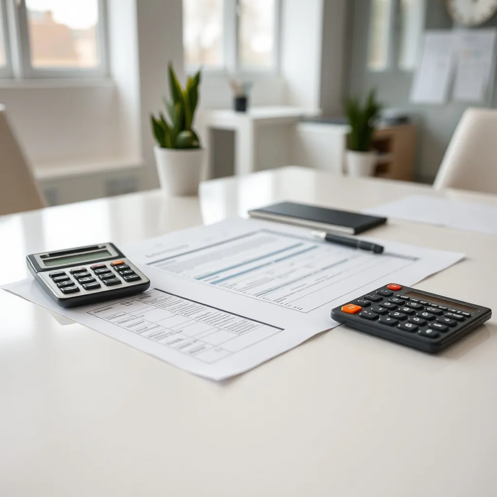 Professional banking documents on a clean white desk with a